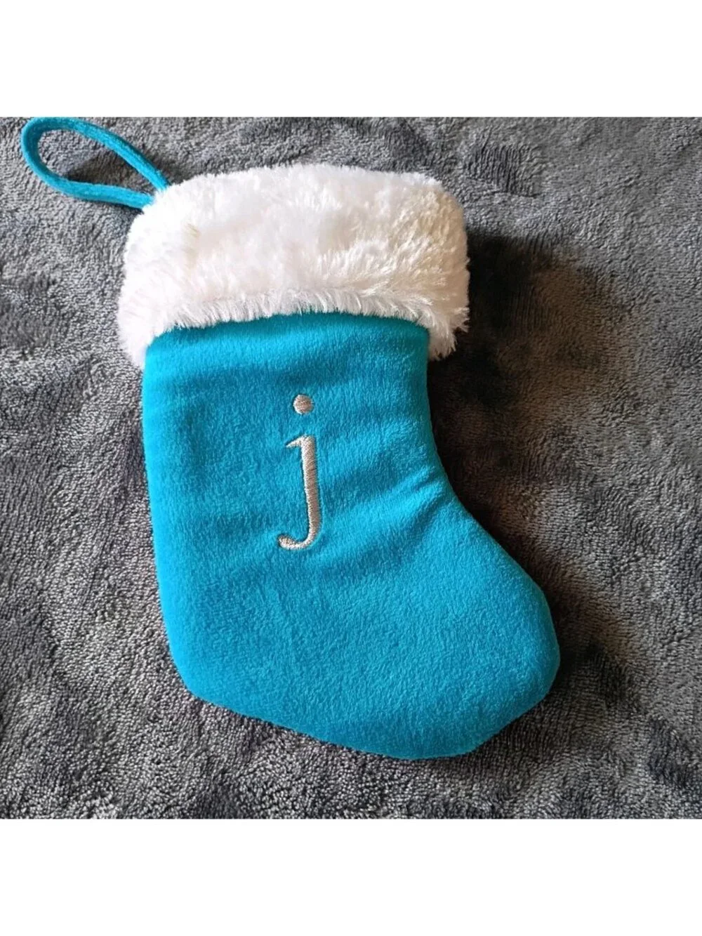 Mini Stocking Christmas Monogram J Blue Velvet